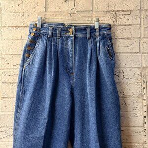 Vintage Together Petite High Waisted Jeans 12P 90s Pleated Tapered Denim Button